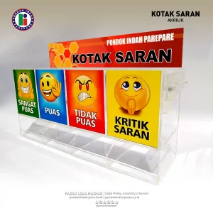 Foto Produk Kotak Saran Akrilik 4 Kolom dihiasi Icon menarik dan logo / Nama Instansi | percetakan Pondok Indah Parepare