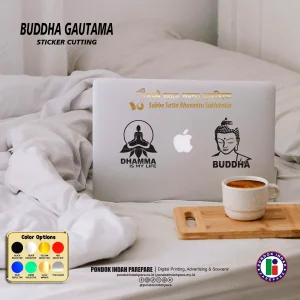 Stiker Buddha | Sticker Buddhist - Buddha Sidharta Gautama - Foto terpasang di Casing Laptop | Percetakan Pondok Indah Parepare