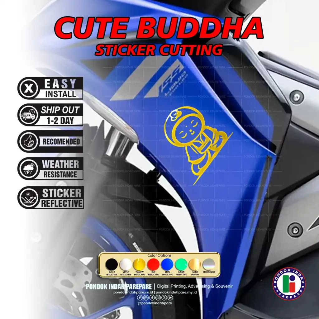 Sticker Cute Buddha di aplikasikan ke kap Motor | Percetakan Pondok Indah Parepare