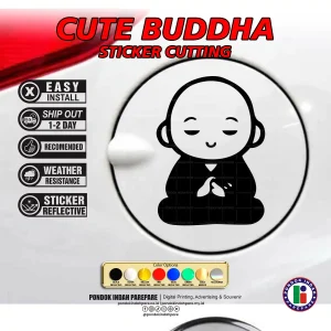Sticker Cute Buddha di aplikasikan ke Tutup Tangki Bensin Mobil | Percetakan Pondok Indah Parepare