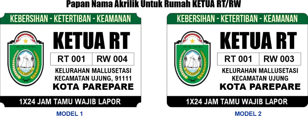 Papan Nama Akrilik Ketua RT/RW