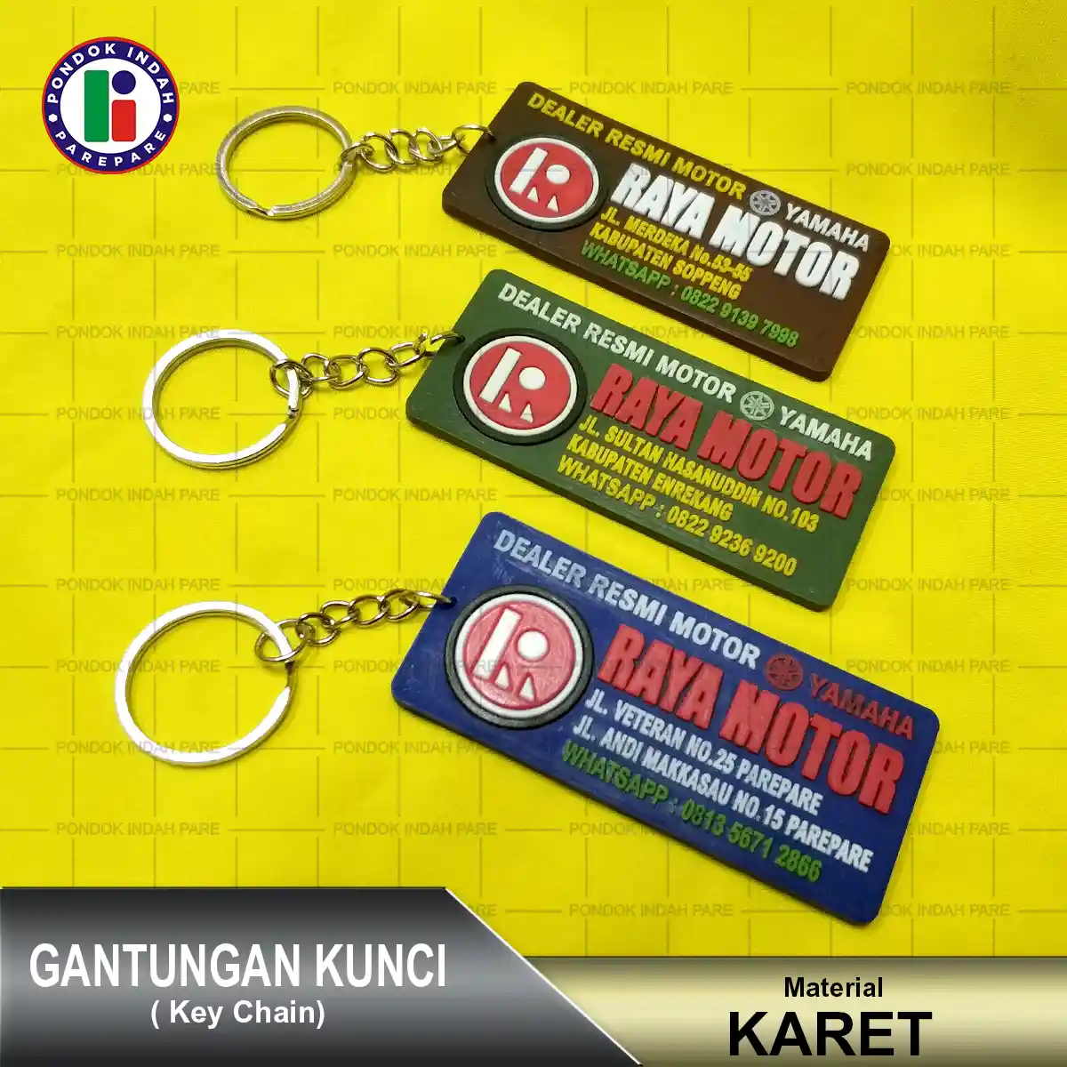 Gantungan kunci karet custom dari Pondok Indah Parepare – desain fleksibel, warna menarik, dan awet, cocok untuk promosi usaha atau hadiah pelanggan.