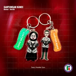 Foto Produk Gantungan Kunci Akrilik Nama + Karakter Guru Pria & Wanita Berpakaian Dinas PGRI , diproduksi Oleh Percetakan Pondok Indah Parepare