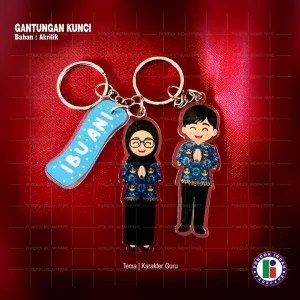 Foto Produk Gantungan Kunci Akrilik Nama + Karakter Guru Pria & Wanita Berpakaian Dinas Korpri, diproduksi Oleh Percetakan Pondok Indah Parepare