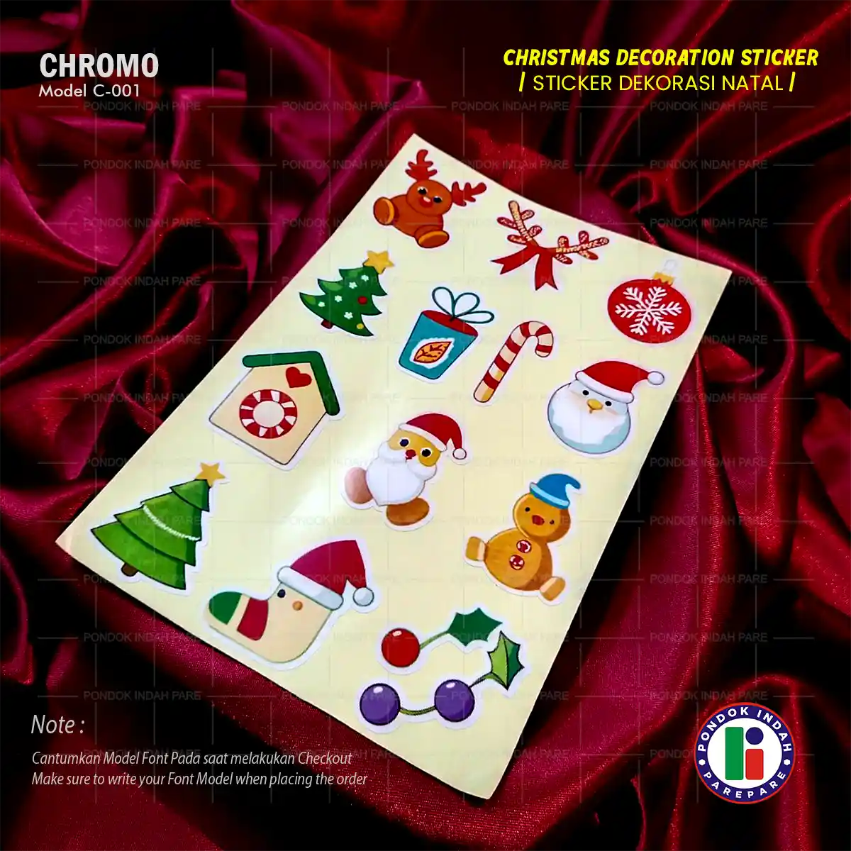 Katalog Sticker deco Natal Bahan Kromo kode C-001, produksi Pondok Indah Parepare