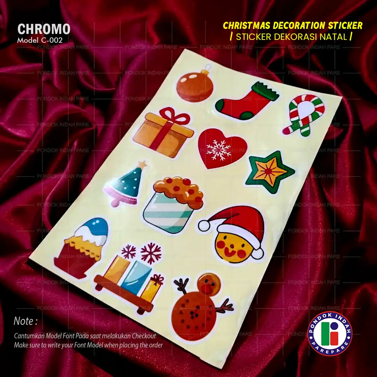 Katalog Sticker deco Natal Bahan Kromo kode C-002, produksi Pondok Indah Parepare