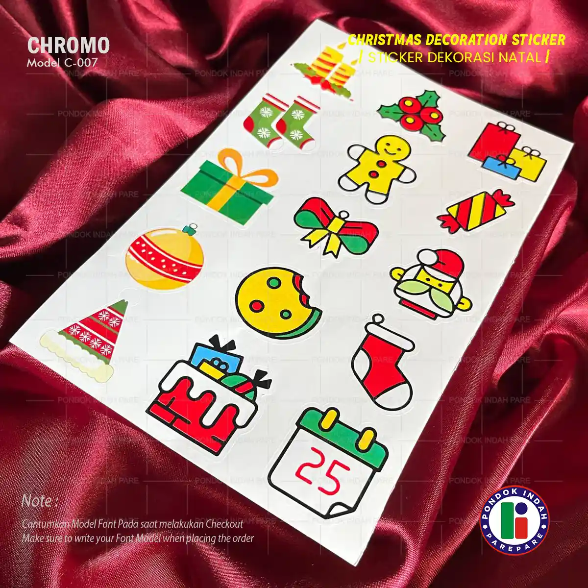 Katalog Sticker deco Natal Bahan Hologram kode C-007, produksi Pondok Indah Parepare