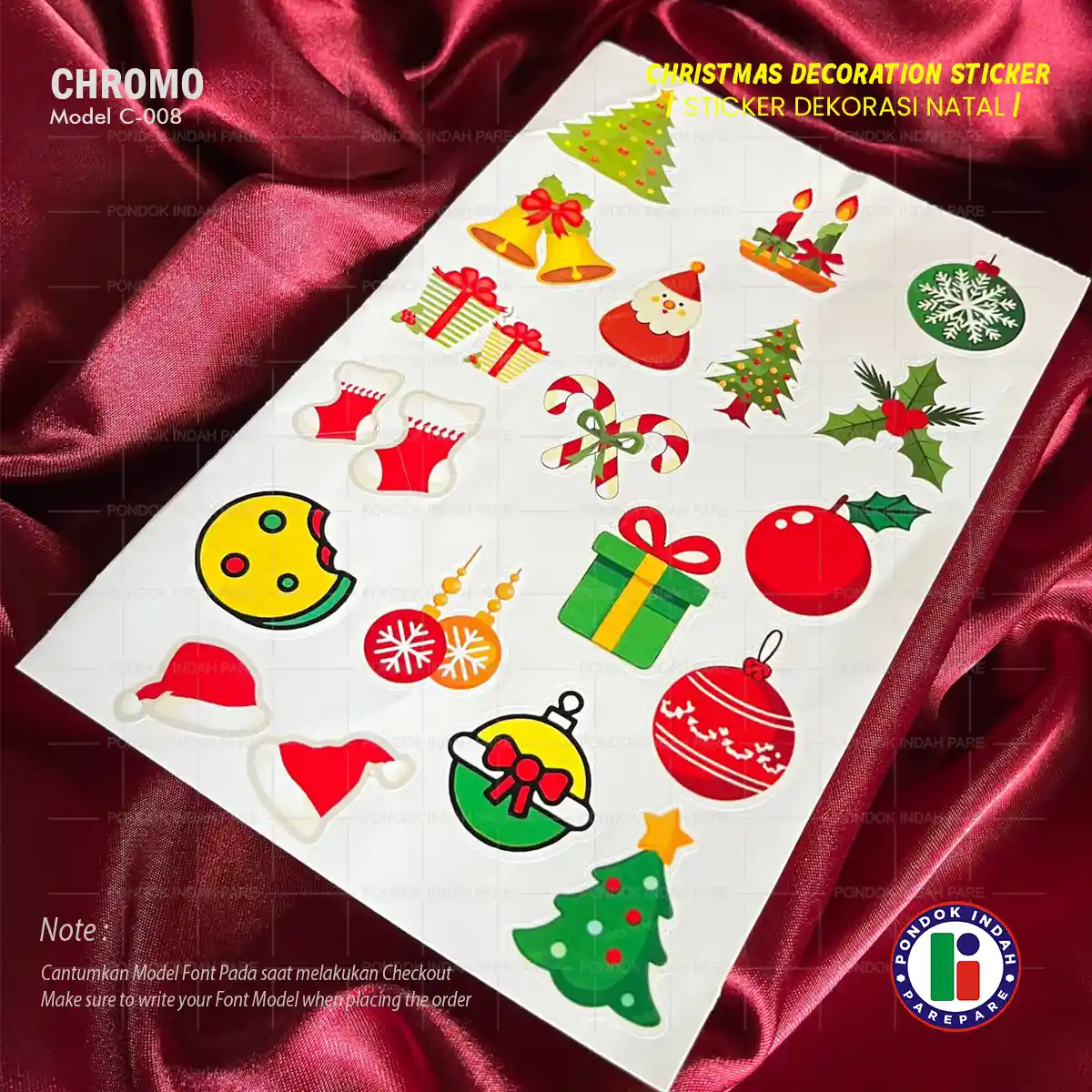 Katalog Sticker deco Natal Bahan Hologram kode C-008, produksi Pondok Indah Parepare