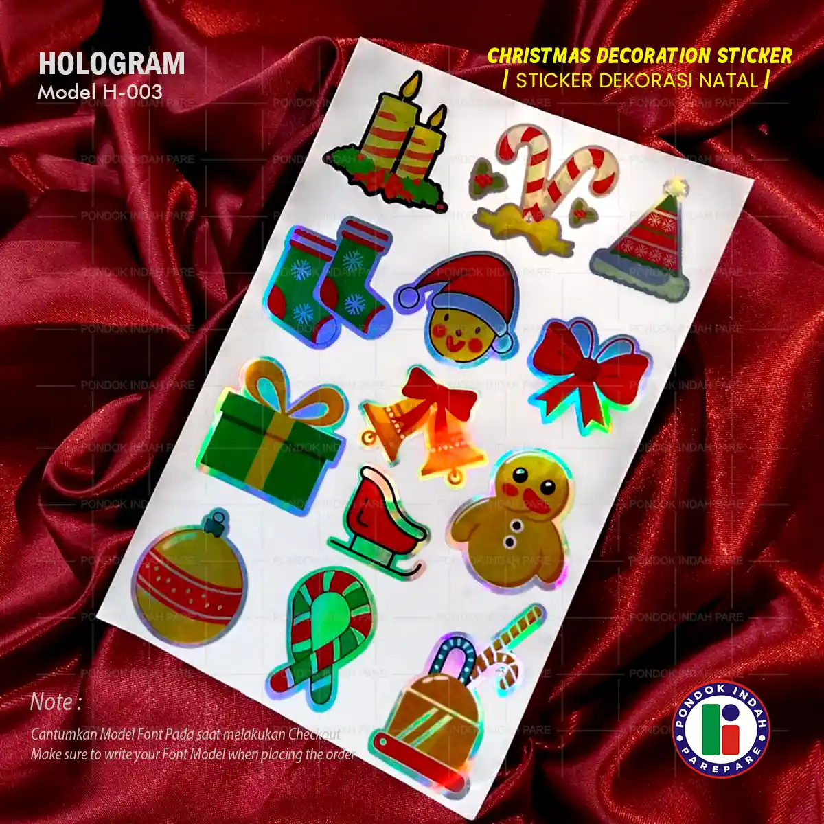 Katalog Sticker deco Natal Bahan Hologram kode H-003, produksi Pondok Indah Parepare