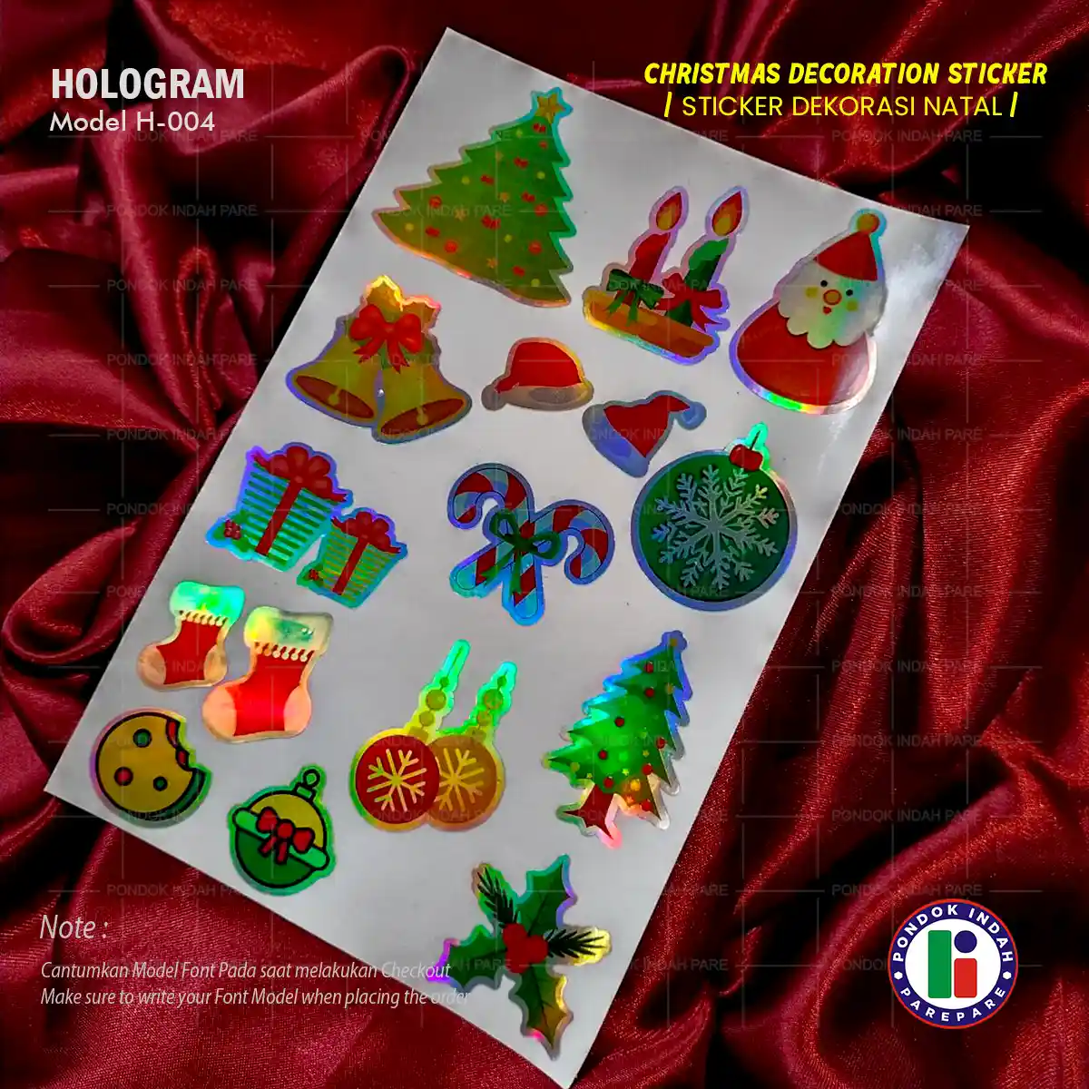 Katalog Sticker deco Natal Bahan Hologram kode H-003, produksi Pondok Indah Parepare