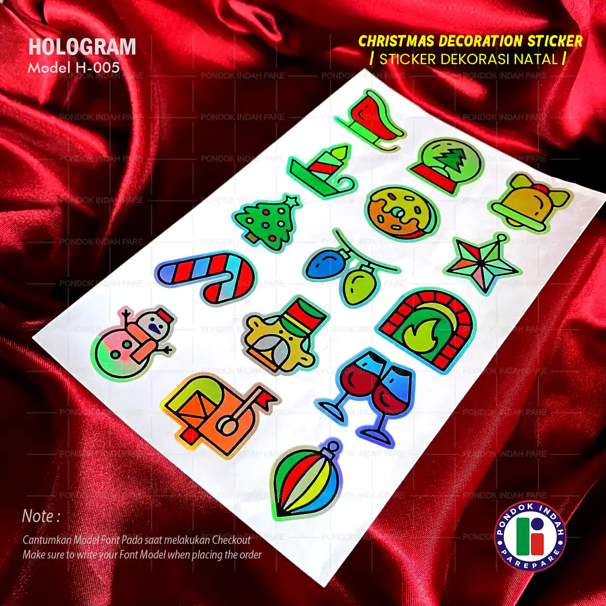 Katalog Sticker deco Natal Bahan Hologram kode H-005, produksi Pondok Indah Parepare