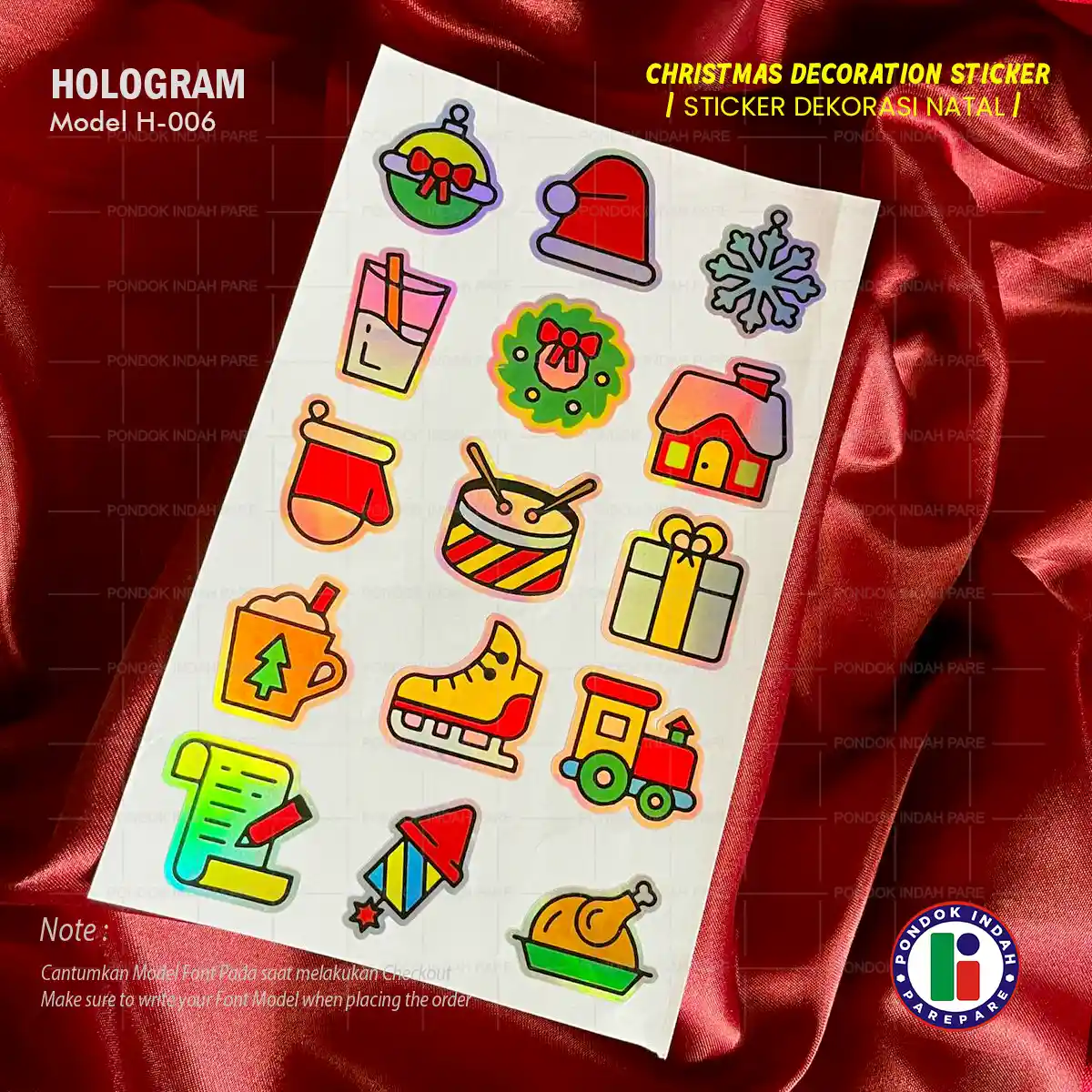Katalog Sticker deco Natal Bahan Hologram kode H-006, produksi Pondok Indah Parepare