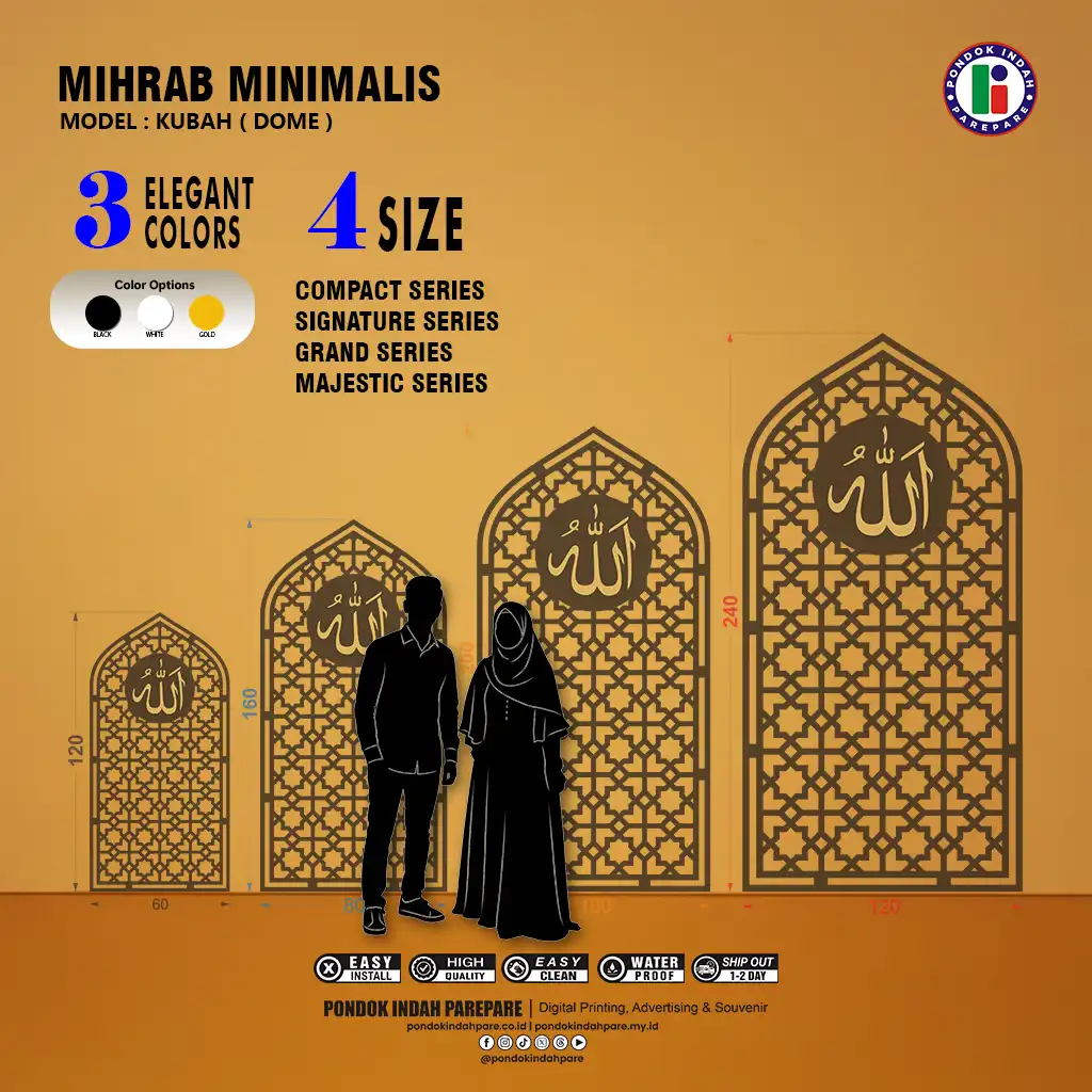 Mihrab Minimalist Model Kubah warna Hitam berbagai ukuran hiasan dinding rumah Mushola dan kantor | percetakan Pondok Indah Parepare